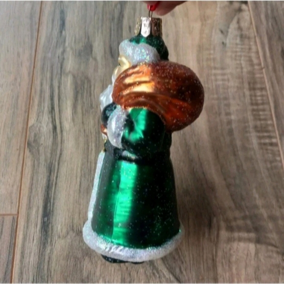 Waterford White Glitter Green Glass Santa Claus Christmas Ornament - Picture 5 of 6